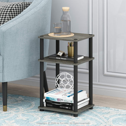 Furinno JUST Side Table, 3-Tier End Table, Open Shelves Night Stand, Bedside Table, Toolless Assembly, for Living Room, Bedroom, French Oak