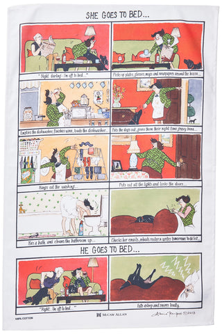 Samuel Lamont She Goes to Bed, He Goes to Bed Cotton Tea Towel