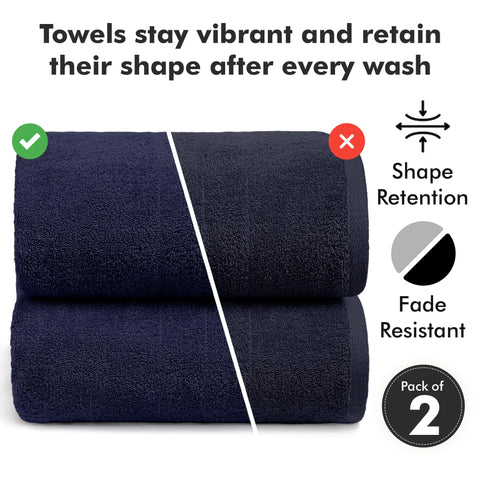 Novo Home Bath Sheets - Extra Large Bathroom Sheet Set – 550 GSM Pack of 2 Jumbo Towels Navy Blue (90x180cm)