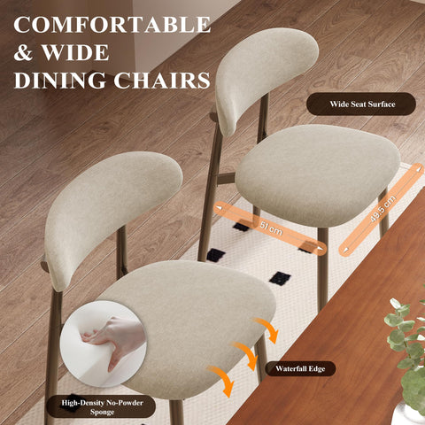 Dining Chairs Set of 2, Upholstered Dining Room Chairs with Ergonomic Curved Backrest, Metal Frame Kitchen Chairs