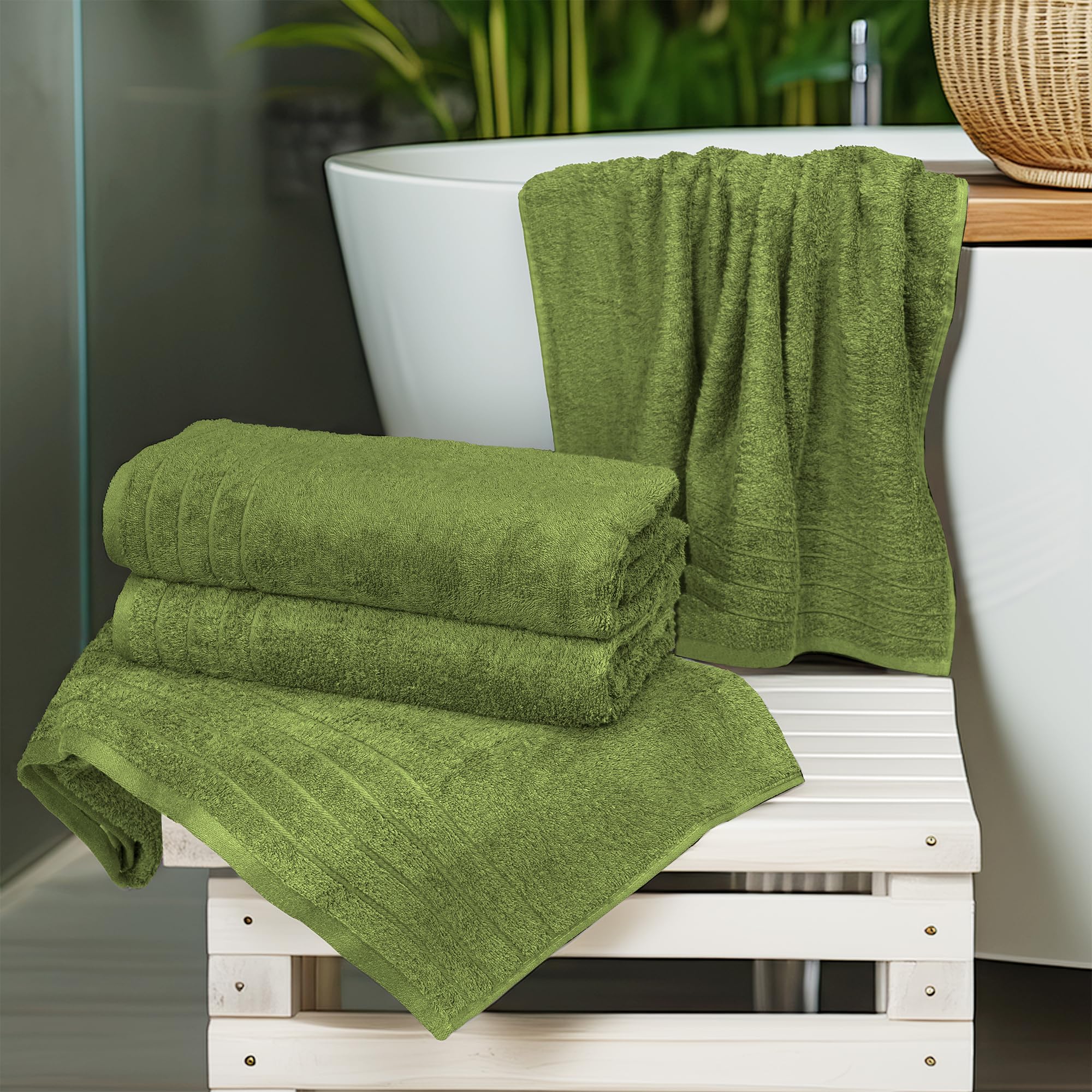 100% Cotton Extra Large Bath Towels Set of 4 (76x152cm) - Forest Green