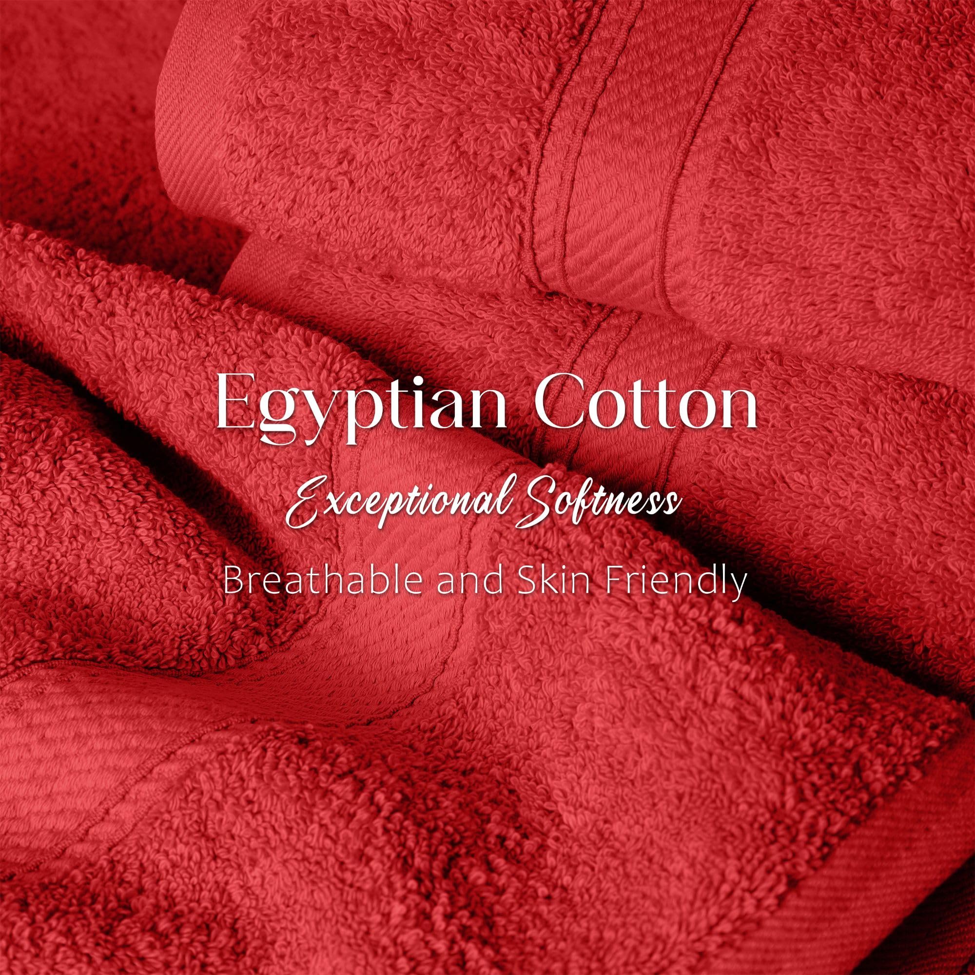 Superior 3-Piece Egyptian Cotton Towel Set, Red: Bath, Hand, Face Towels - 900 GSM, 100% Long-Staple Combed Cotton