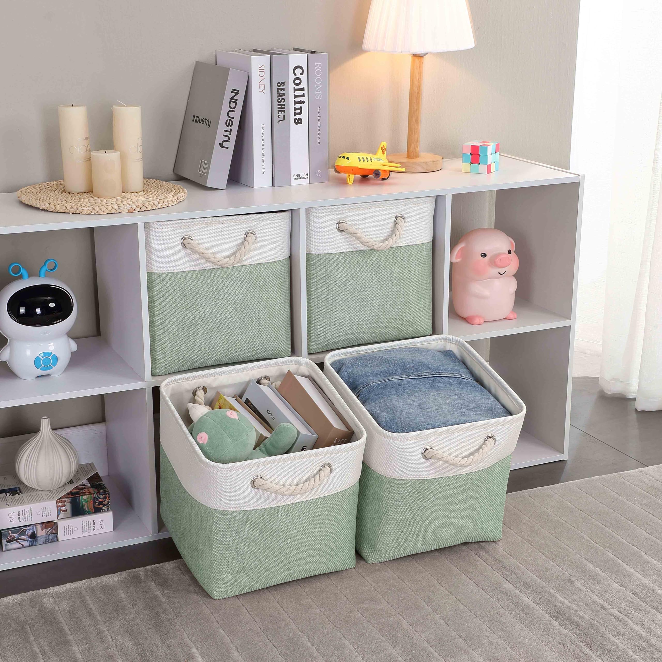 Mangata 28x28x28cm Cube Storage Boxes 4Pcs Green White Foldable Baskets