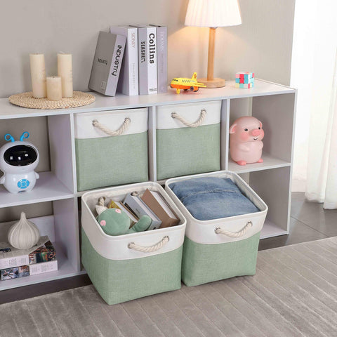 Mangata 28x28x28cm Cube Storage Boxes 4Pcs Green White Foldable Baskets