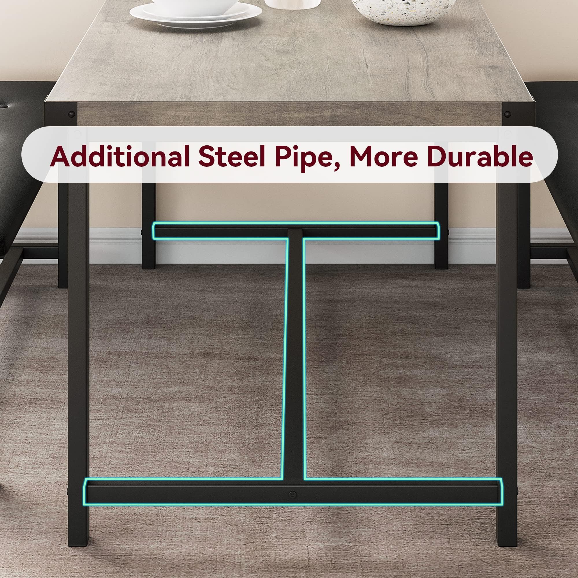 Crevyteg Modern Industrial 3-Piece Dining Table Set for 4 with 2 Upholstered Benches, Space-Saving Kitchen Table Set for Small Spaces