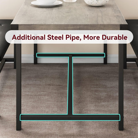 Crevyteg Modern Industrial 3-Piece Dining Table Set for 4 with 2 Upholstered Benches, Space-Saving Kitchen Table Set for Small Spaces