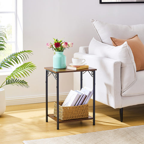 Hoctieon 2 Tier End Table, Small Night Table, Narrow Side Table with Storage, Nightstand for Small Spaces, Living Room, Bedroom, Sofa Couch