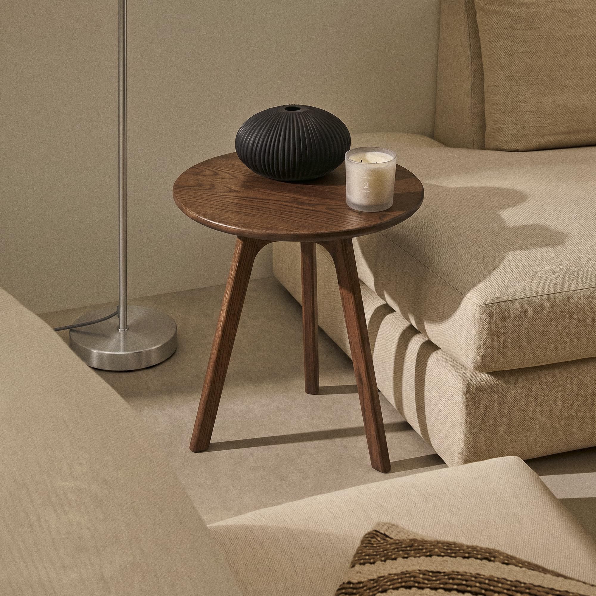Raico Round Side Table 100% Solid Wood Occasional Table Minimal Scandinavian End Table for Living Room Sofa Table (Walnut)