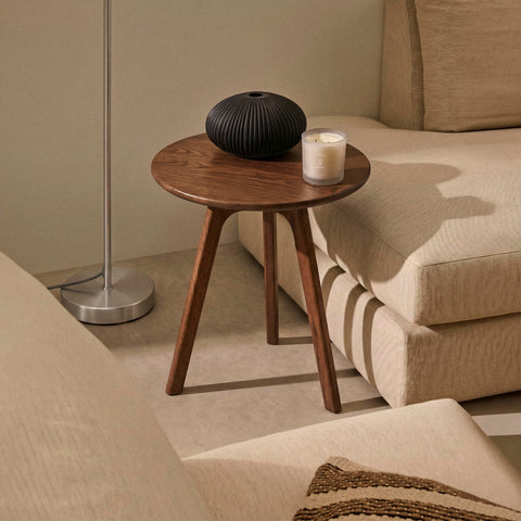 Raico Round Side Table 100% Solid Wood Occasional Table Minimal Scandinavian End Table for Living Room Sofa Table (Walnut)