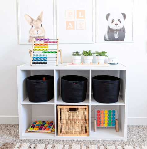 OrganiHaus Pack of 3 Black Bathroom Storage Baskets, Woven Basket for Storage, Toilet Roll Basket, Cotton Rope Basket for Towel Storage
