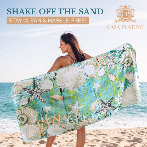 Casa Platino 2-Pack Microfiber Beach Towels – Extra Large 71"x32" Lightweight, Sand-Free, Quick-Dry – Travel, Swim, Pool, Yoga