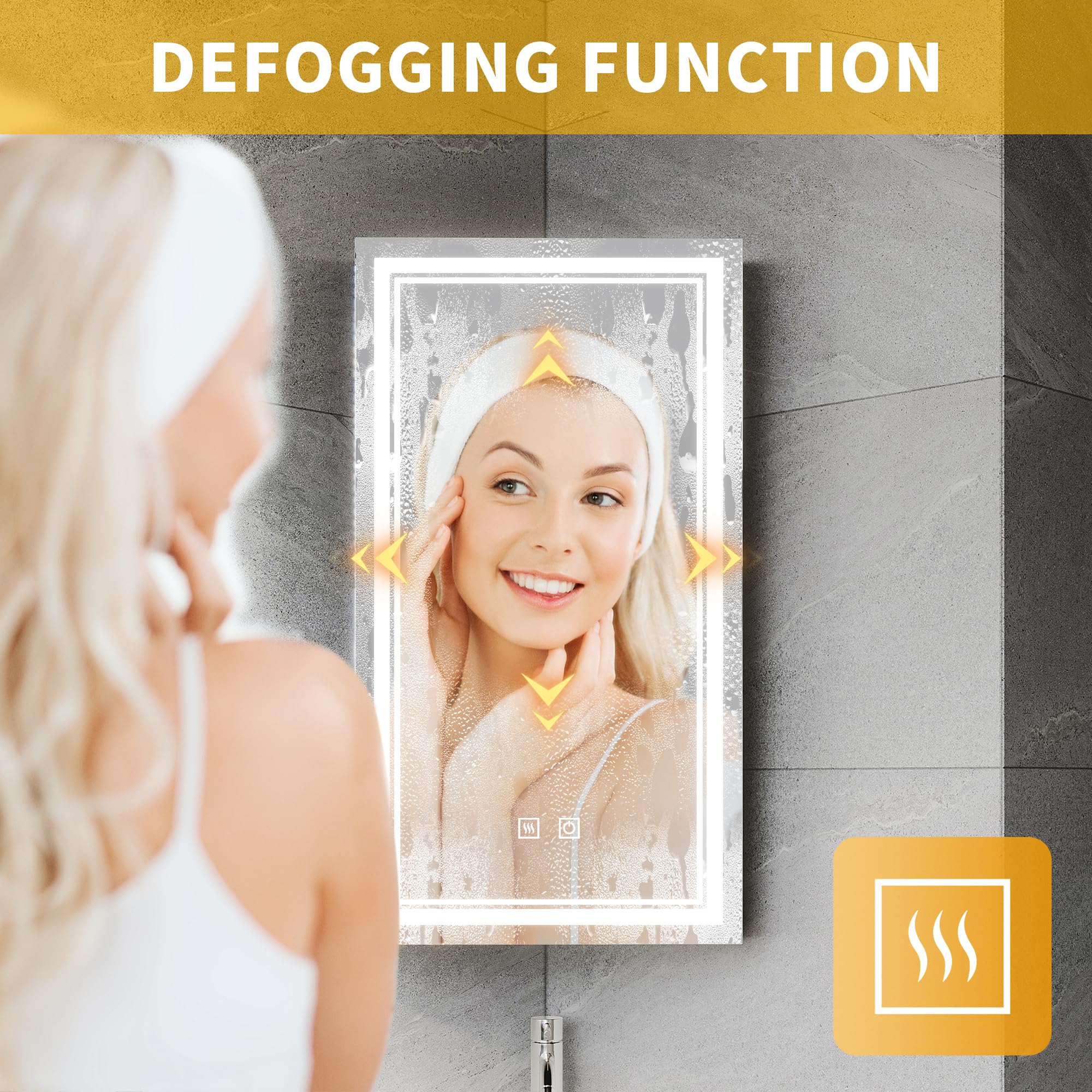 ELEGANT LED Bathroom Mirror Cabinet with Shaver Socket, 3 Storage Shelves, Demister, Three Color Temperature, Infinitely Dimmable, 385x700mm Black