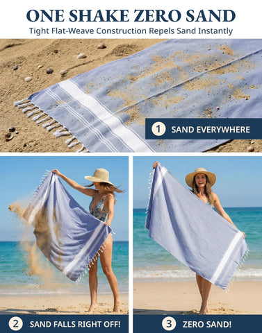 Lane Linen Beach Towels 4 Pack Oversized - Cotton Rich Turkish Towel Set, Pre-Washed Oversized Beach Towel, Quick Dry Beach Towels For Travel