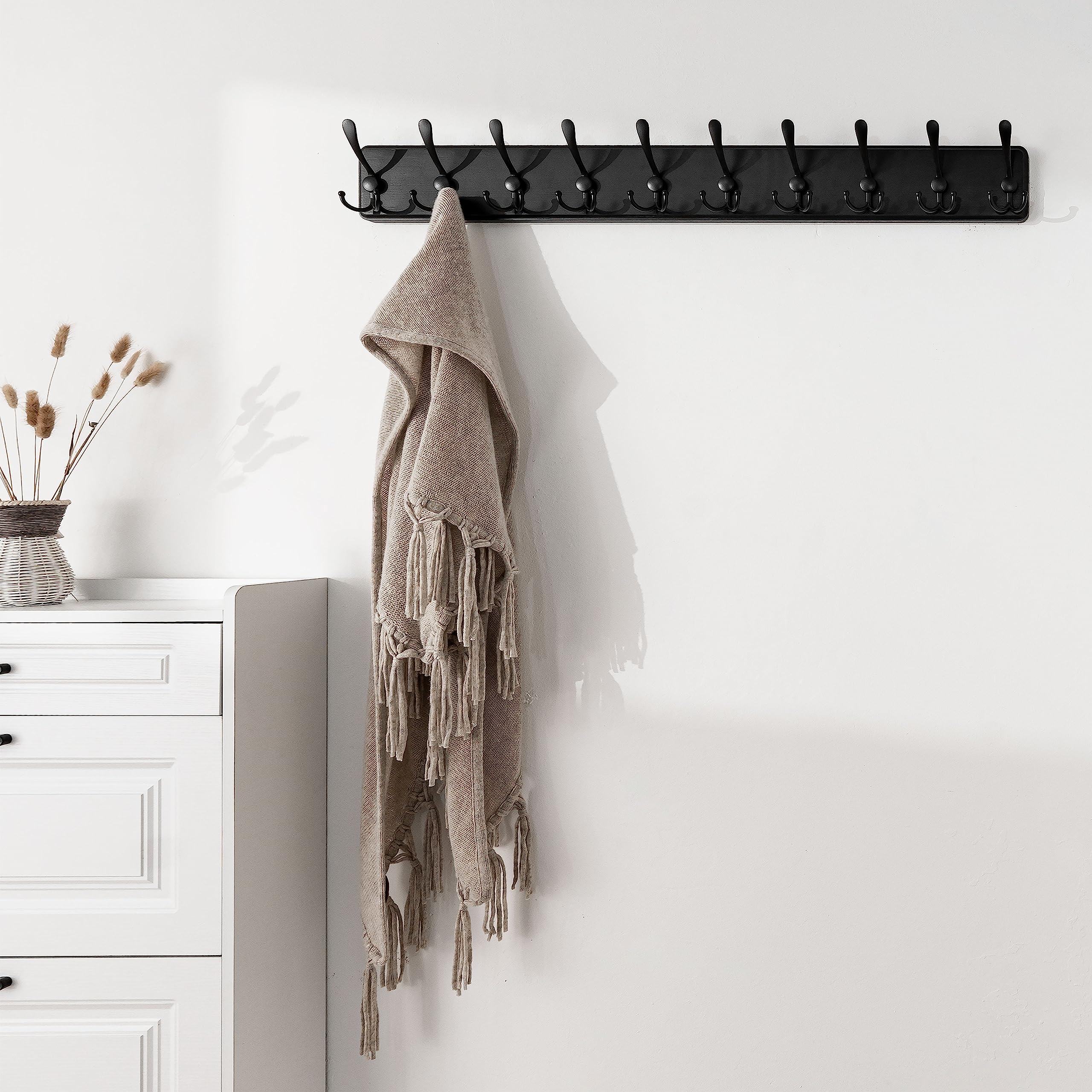 SKOLOO Coat Rack Wall Mounted - 38.3'' Long, Wooden, Heavy Duty, Rustic Coat Hooks for Wall, 16'' Hole to Hole