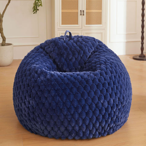 XeGe 3D Bubble Fluffy Faux Rabbit Fur Bean Bag Cover(No Filler), Navy Blue
