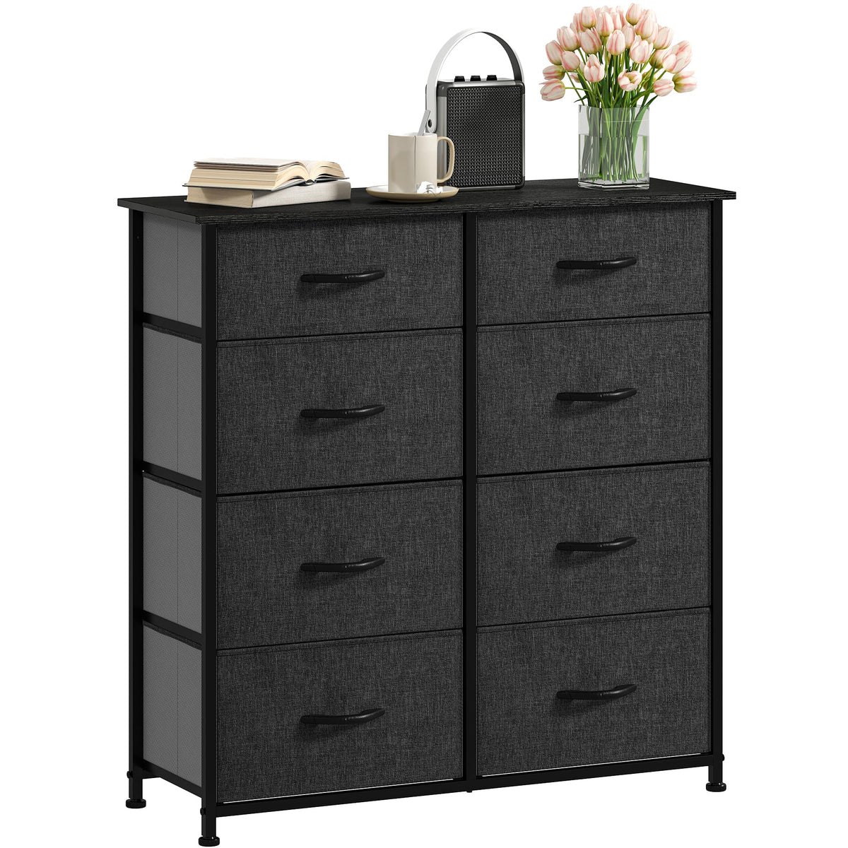 DWVO Chest of Drawers,Fabric Chest of Drawers Bedroom Cabinet with 8 Drawers,Dresser for Bedroom,Living Room With Handles,Wood Top and Sturdy Steel