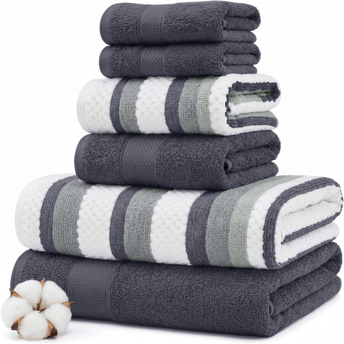 Modern Threads Pax 6-Piece Reversible Yarn Dyed Jacquard Towel Set - Bath Towels, Hand Towels, & Washcloths - Super Absorbent & Quick Dry