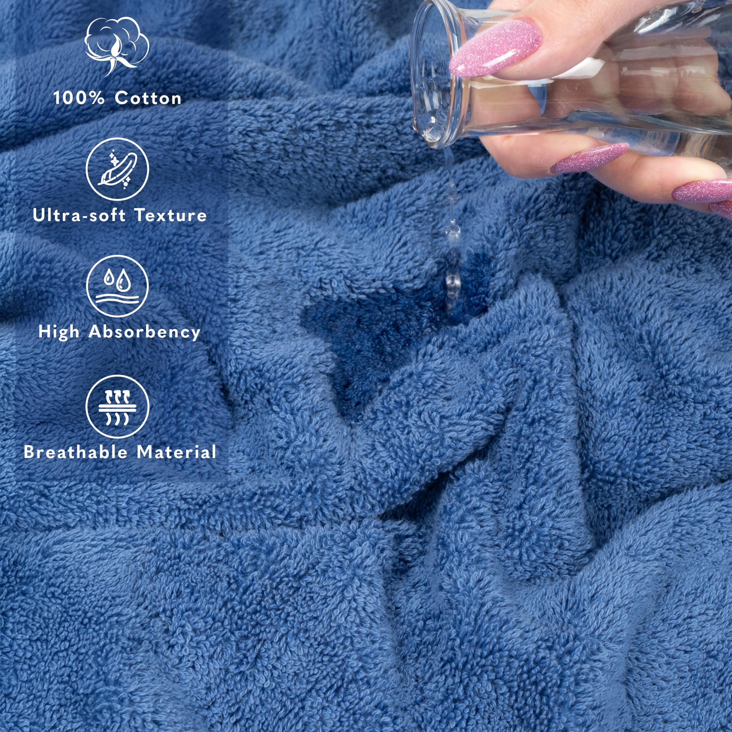 American Soft Linen Jumbo Large Bath Towels, 100% Cotton, 35 x 70 cm, Luxury Oversized Turkish Bath Towel for Bath, Beach and Pool, Electric Blue