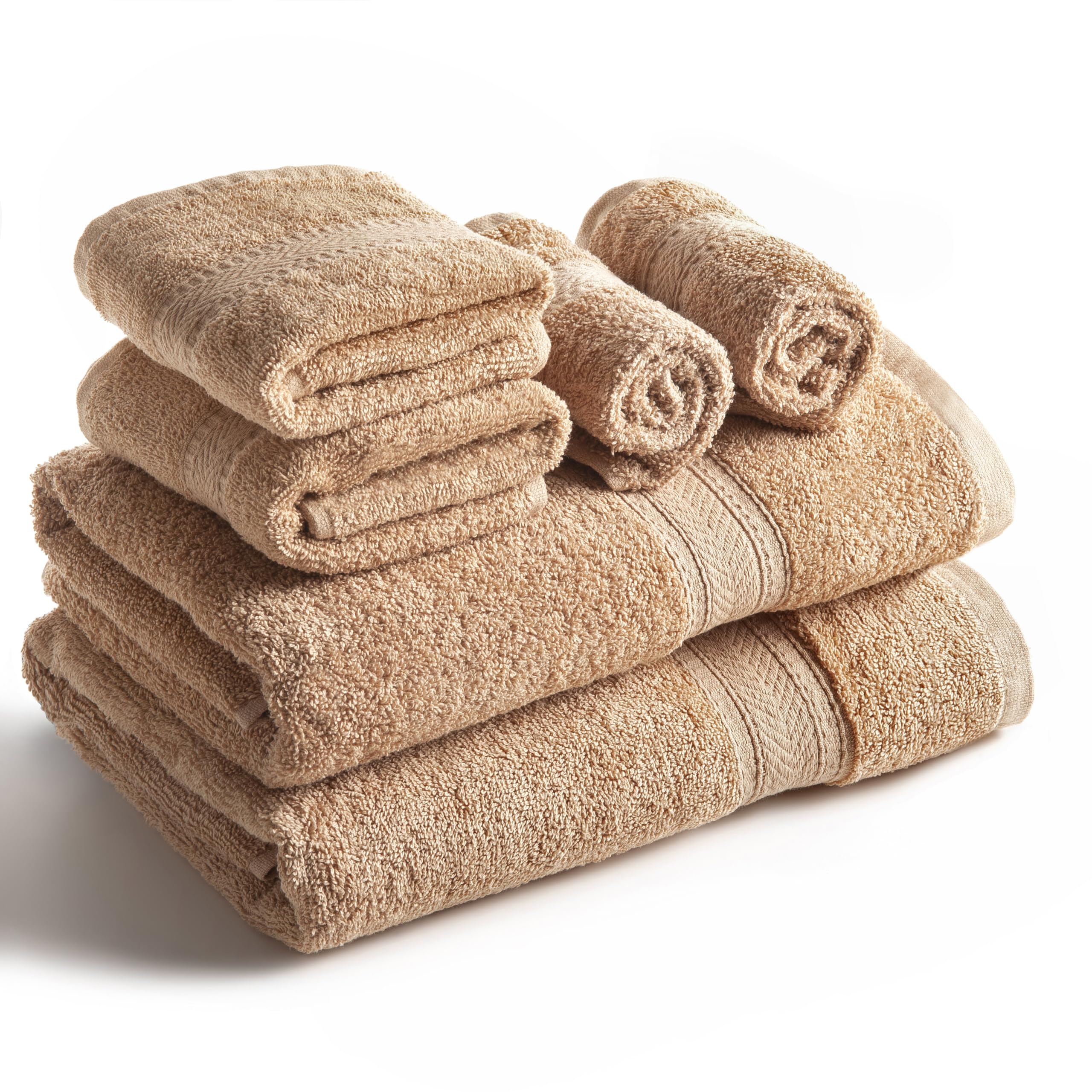 SweetNeedle 6 Piece Towel Set - 2 Bath Towels, 2 Hand Towels and 2 Washcloths Cotton Daily Use Hotel Spa Quality Soft Highly Absorbent Quick Dry