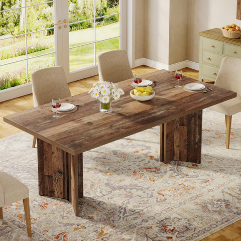 Tribesigns Farmhouse Dining Table for 4 to 6 People, 63-inch Rectangle Wooden Kitchen Table with Large Tabletop and Heavy Duty Legs for Dining