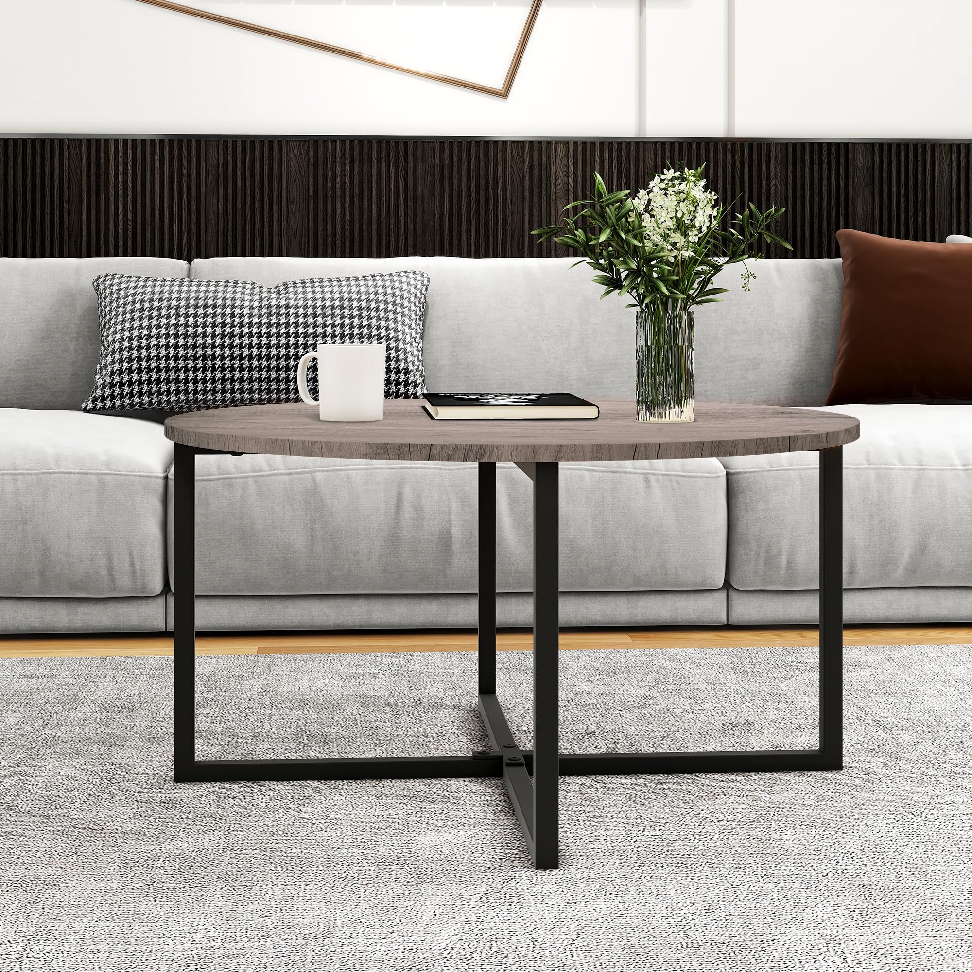 HOMERECOMMEND Round Coffee Table for Living Room,Circle Coffee Tables,Grey