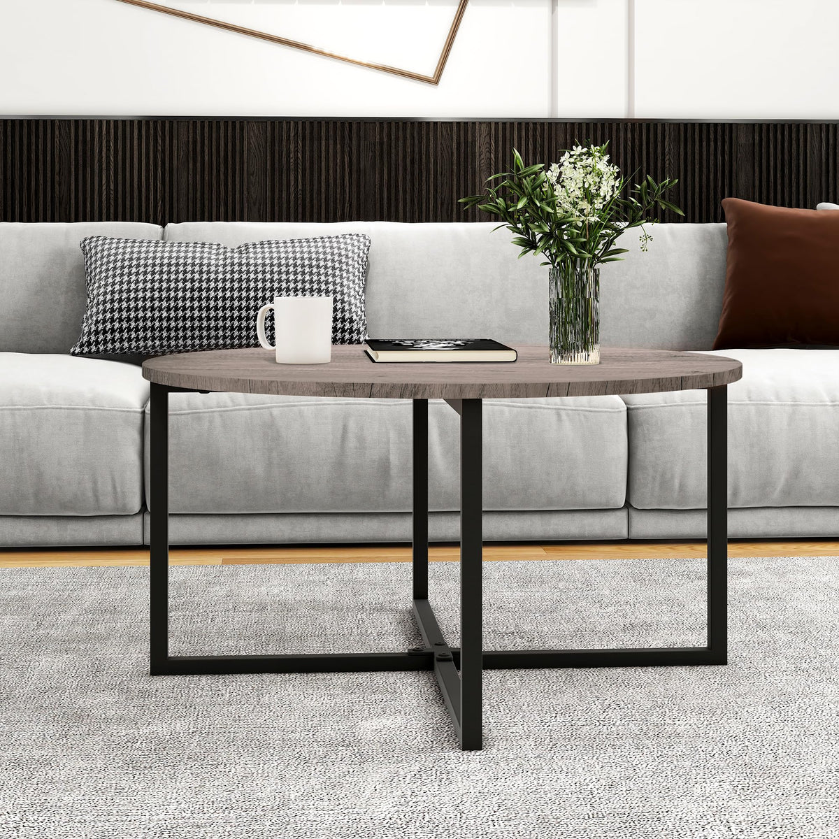 HOMERECOMMEND Round Coffee Table for Living Room,Circle Coffee Tables,Grey