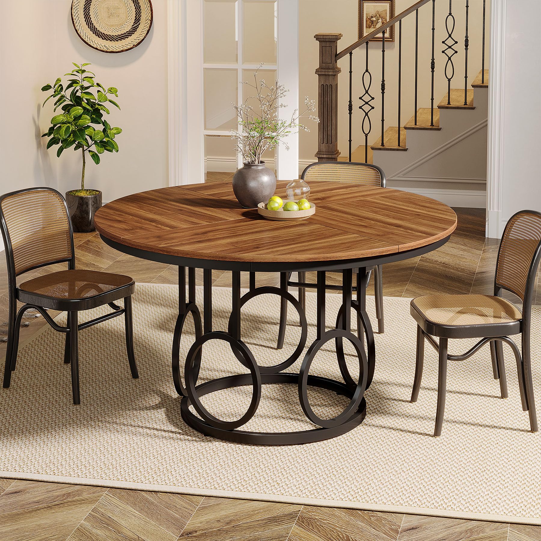 Tribesigns 47-Inch Round Dining Table, Wood Kitchen Table with Sturdy Metal Base for 4-6 People, Large Circle Dinner Table for Dining Room, Kitchen