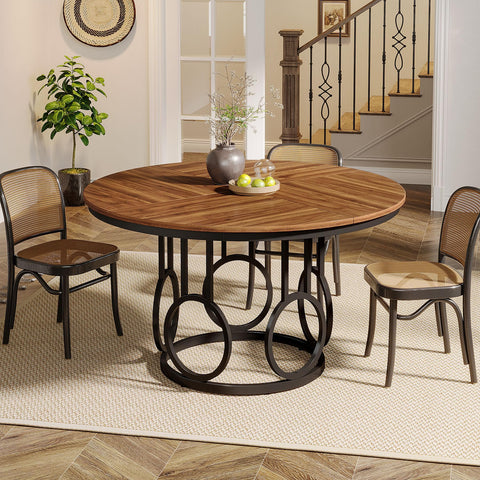 Tribesigns 47-Inch Round Dining Table, Wood Kitchen Table with Sturdy Metal Base for 4-6 People, Large Circle Dinner Table for Dining Room, Kitchen