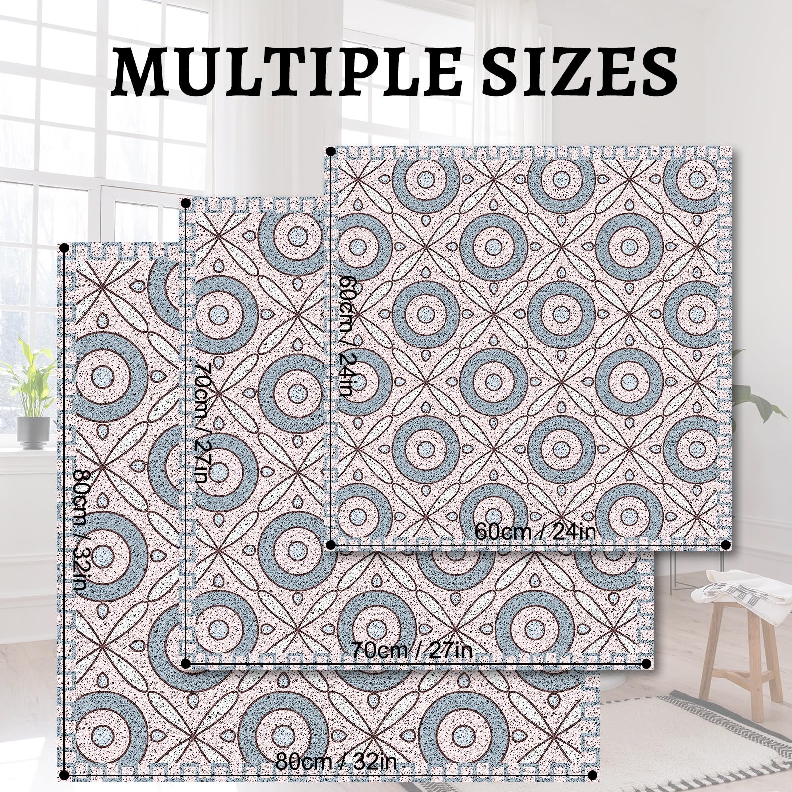 Quick Dry Large Square Shower Mat Non Slip 80x80 CM, Anti Mould PVC Loofah Bath Mat for Bathroom Floor & Wet Room