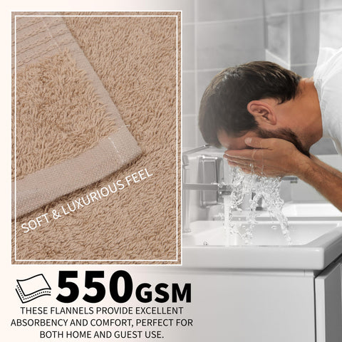 CityComfort Flannels Pack of 12 Face Towels 100% Cotton 550 GSM 30x30cm Highly Absorbent Soft Wash Cloth Household Essentials (Brown - 12 Pack)