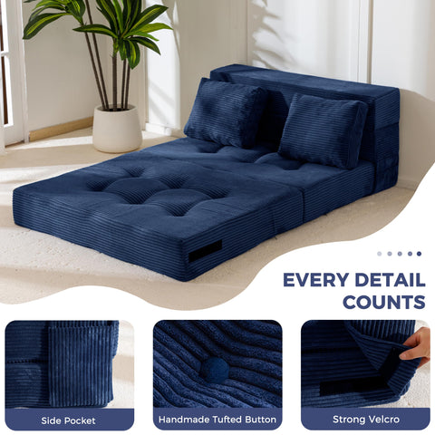 MAXYOYO Folding Foam Sofa Bed, Tri-Fold Mattress with 2 Pillows, Convertible Sofa Chair Futon Z Bed with 15cm Thincken Foam