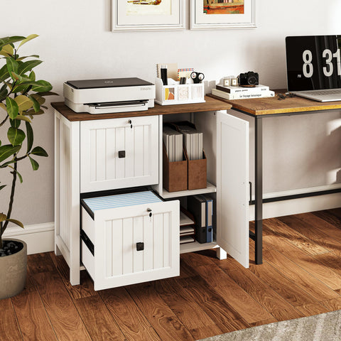 Pamapic File Cabinet, Wooden Filing Cabinet with 2 Lockable Drawers, Under Desk drawers for Letter/A4 Size