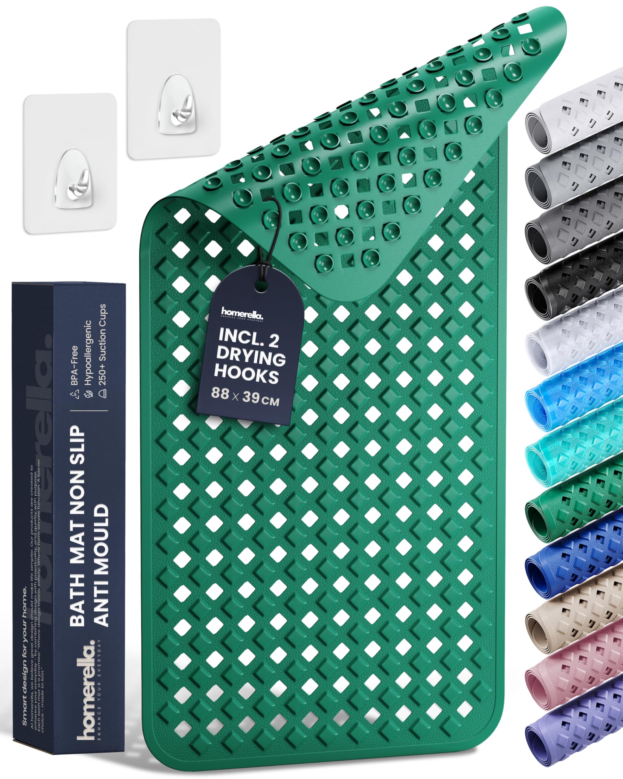 homerella Bath Mat Non Slip Anti Mould 88x39cm Shower Mat Non Slip Bath Mat