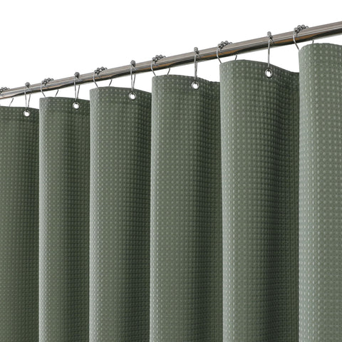 FY&XZH Heavy-Duty Waffle Weave Shower Curtain with Stainless Steel Hooks, Thick Fabric for Bathroom, Hotel, Spa & Salon-153 x 183cm (Green)