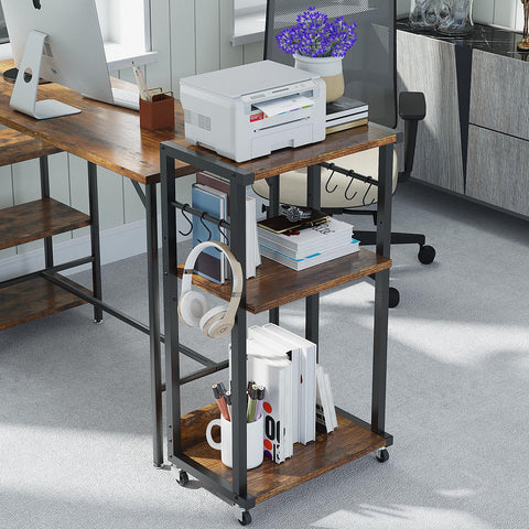 YMYNY 3 Tier Under Desk Printer Cart on Wheels Stand,Natural HPT002H