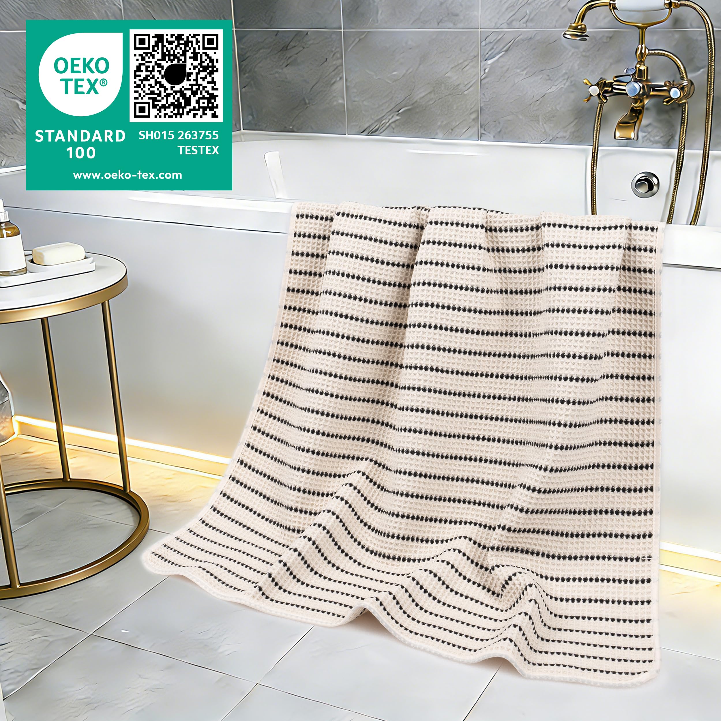 POLYTE 430 GSM Microfibre Quick Dry Waffle Bath Towel, 76.2x152.4 cm