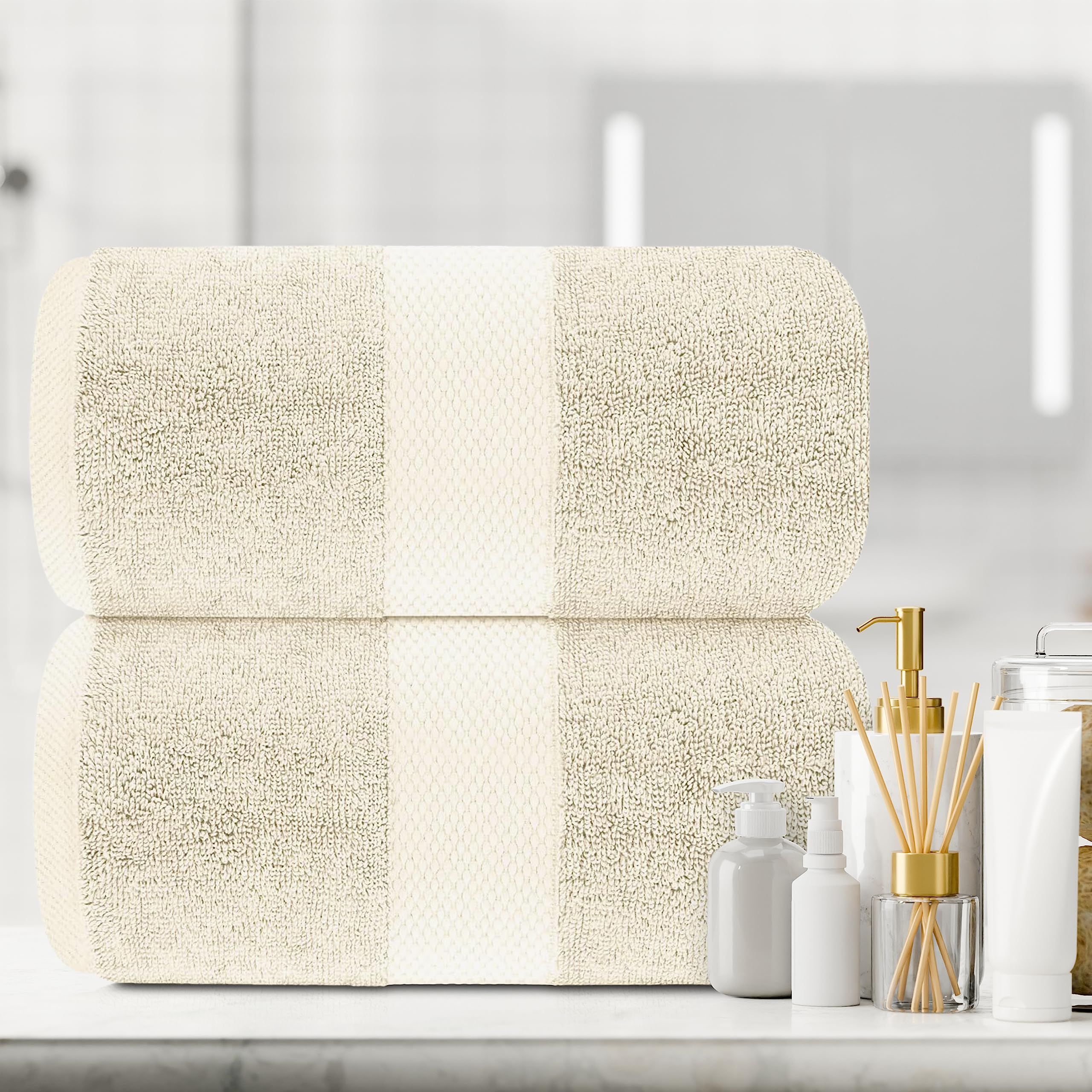 White Classic Ivory Soft Luxury Bath Towels - 650 GSM Cotton Luxurious Bath Towels Extra Large 35x70 | Highly Absorbent & Quick Dry