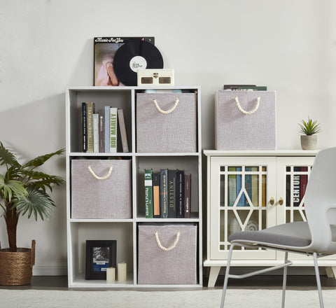 Mangata 4 Pack Storage Cubes for Shelves, Fabric Storage Boxes with Cotton Rope Handles Home Organization