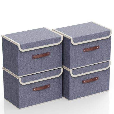 gaobaidu 4 Pack Foldable Fabric Storage Boxes with Lids and Handles, Collapsible Wardrobe Organizer & Closet Basket for Clothes, Toys, Books, Photos