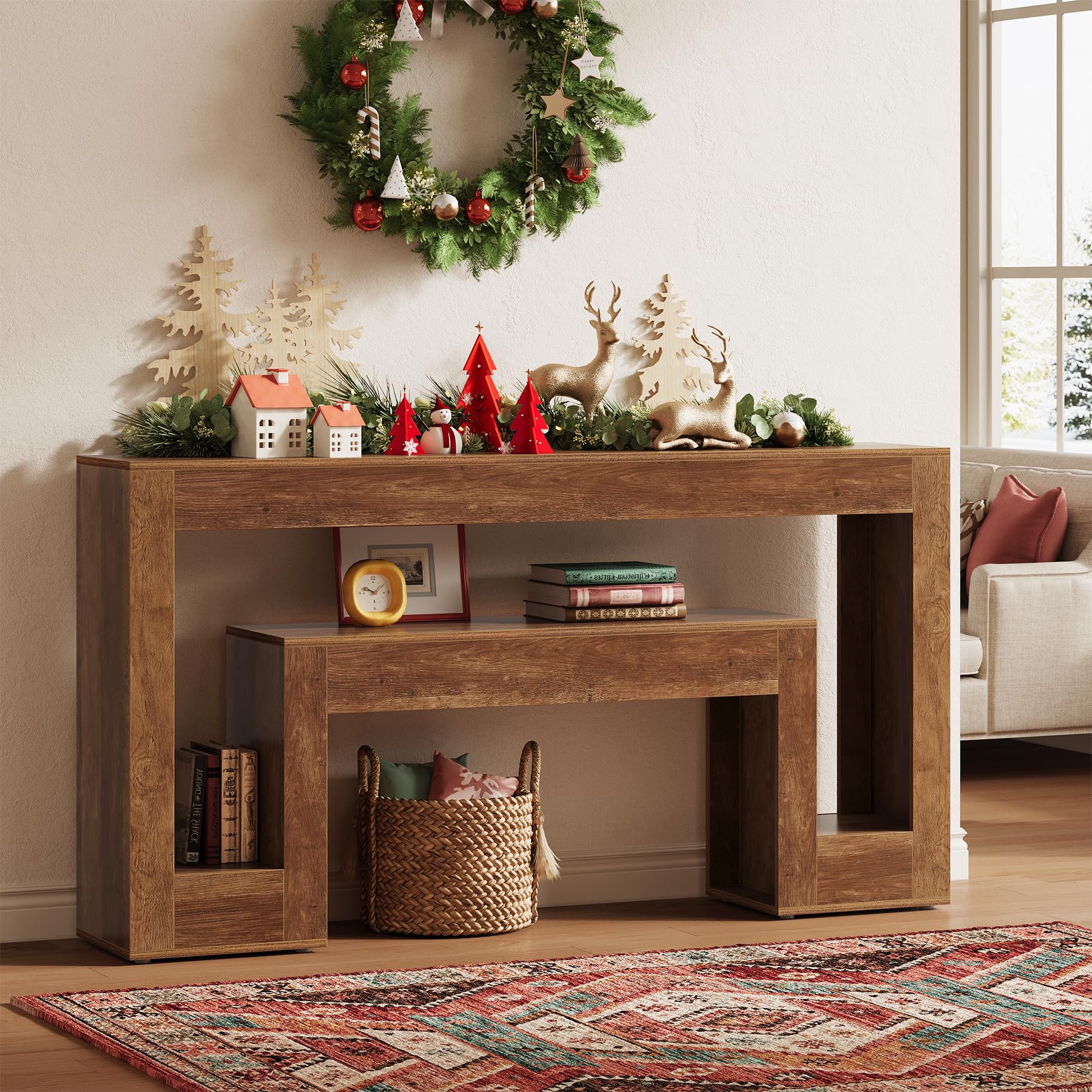 Tribesigns Console Table, 2-Tier Farmhouse Entryway Table with Storage, for Living Room, Entrance, Hallway, Brown