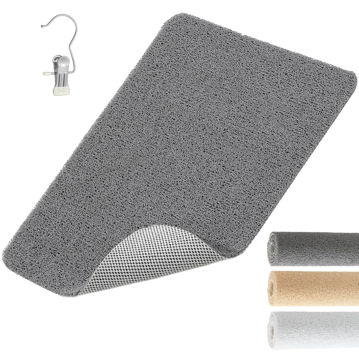 XIYUNTE Soft Shower Mat Non Slip Anti Mould 76 x 43 cm, INCL. Hooks for Drying, PVC Bath Mat Non Slip Anti Mould