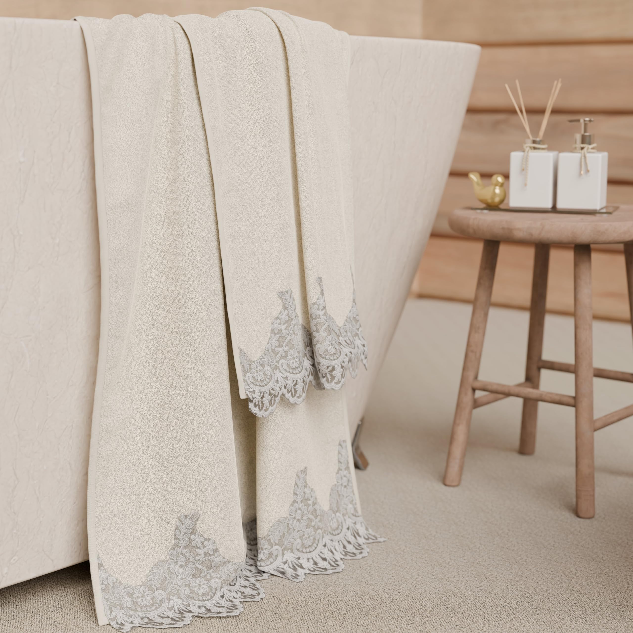 PETTI Artigiani Italiani - 100% Cotton Terry Bath Towels, 1+1 Towel Set, 2 Pieces, 1 Face Towel and 1 Hand Towel, Ivory