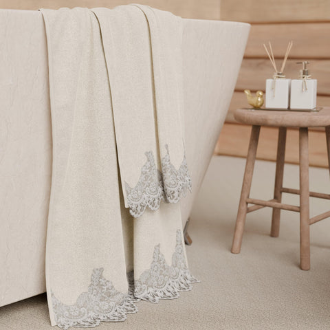 PETTI Artigiani Italiani - 100% Cotton Terry Bath Towels, 1+1 Towel Set, 2 Pieces, 1 Face Towel and 1 Hand Towel, Ivory