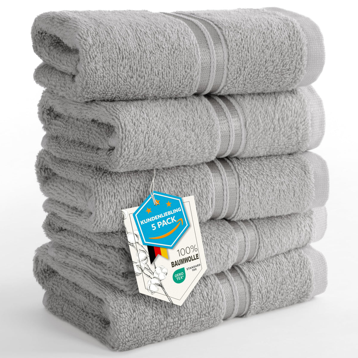 Hammetex Guest Towels Set of 5 30 x 50 cm 100% Cotton Terry Cloth