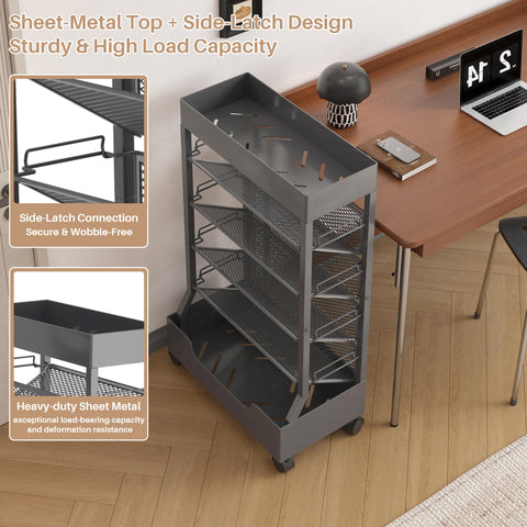 Ornestia Metal Book Trolley, Mobile Storage Bookcase with Wheels(Grey)
