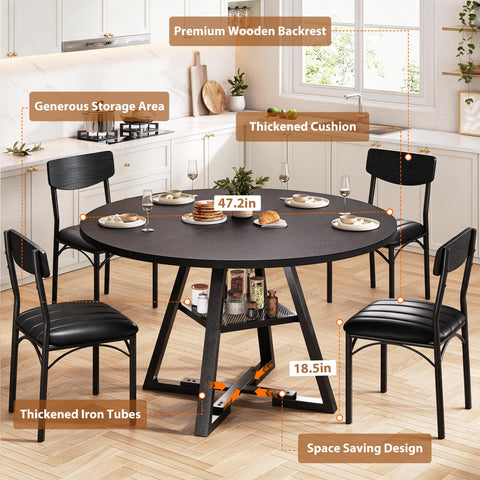 Jocoevol Round Dining Table and 4 Chairs Set of 4, Circle Dinner Table with Shelves, Space Saving Wood Kitchen & Dining Room Furniture