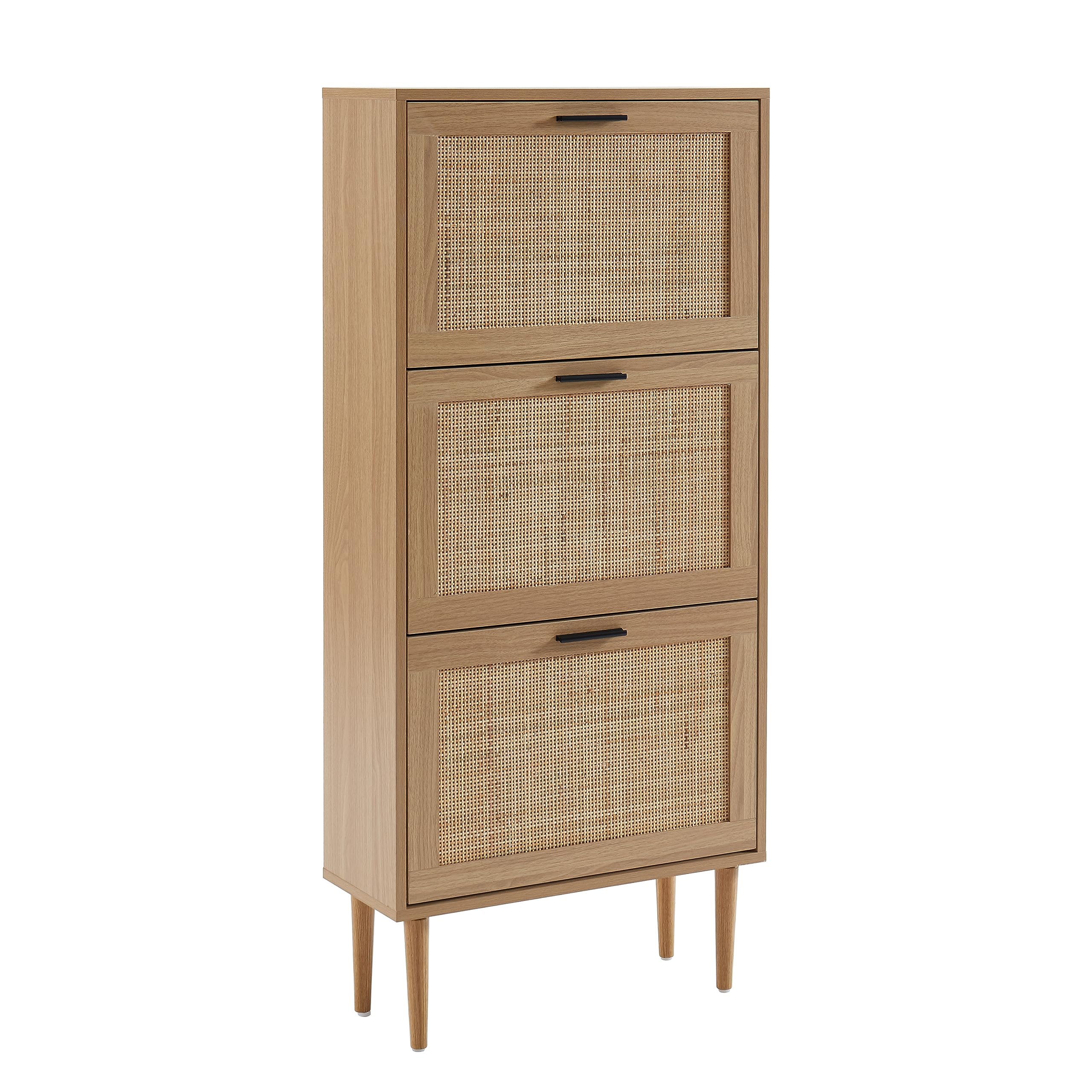 BAÏTA AMANA Shoe Cabinet in oak effect and rattan cane weave, 60cm