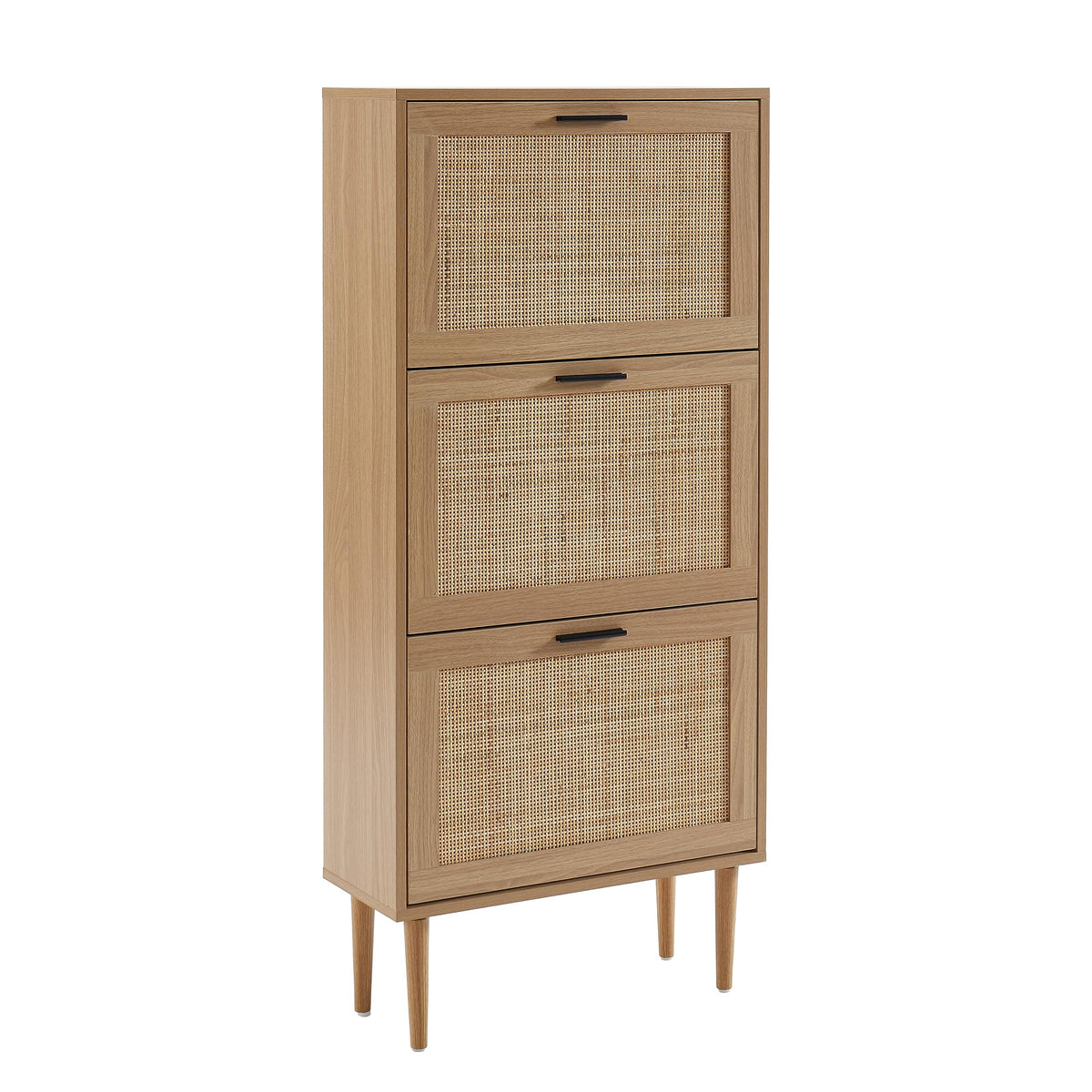 BAÏTA AMANA Shoe Cabinet in oak effect and rattan cane weave, 60cm
