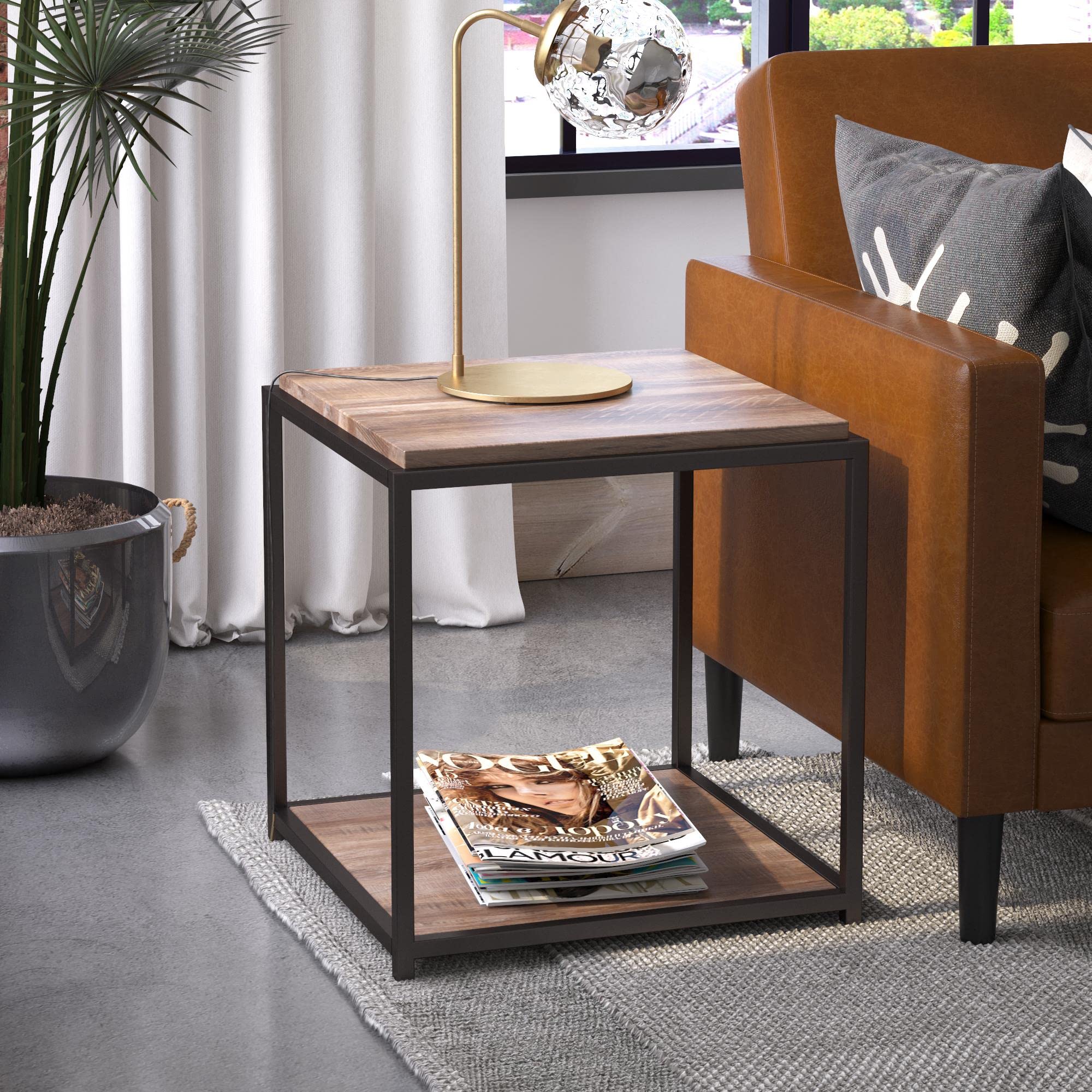 DHP Furniture Quincy End & Side Table, Weathered Oak Look, 49 x 48 x 55cm (WxDxH)
