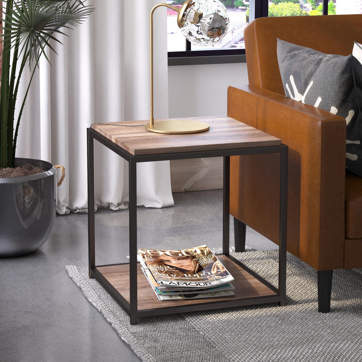 DHP Furniture Quincy End & Side Table, Weathered Oak Look, 49 x 48 x 55cm (WxDxH)